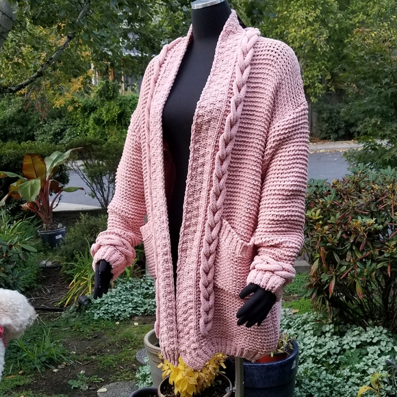 Tricia Relaxed Open Front Long Line Braided Knit Cardi Peach Sweater Sm-Md NWT - Picture 9 of 14